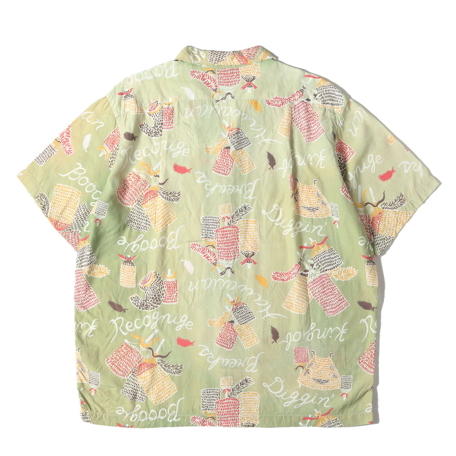 BOWWOW バウワウ 59937 24SS ×RECOGNIZE エイジング加工 ハワイアンシャツ アロハシャツ HAWAIIAN BREAKS HAWAIIAN SHIRTS グリーン GREEN SUNBURN L