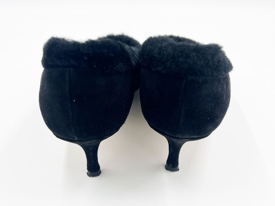  MANOLO BLAHNIK マノロブラニク レディース パンプス ハイヒール 靴 スエード ファー ブラック サイズ 38 ハイヒール パンプス パンプス