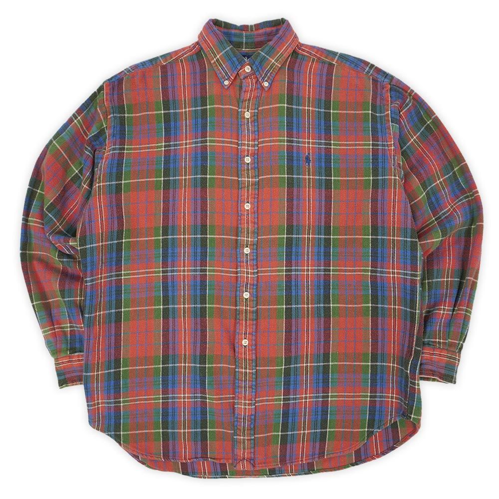 ポロラルフローレン POLO RALPH LAUREN 90s 90年代 ヘビーネル ボタンダウンシャツ BLAIRE BD USA ヴィンテージ アメリカ 古着 メンズ シャツ オレンジ系 チェック柄 L