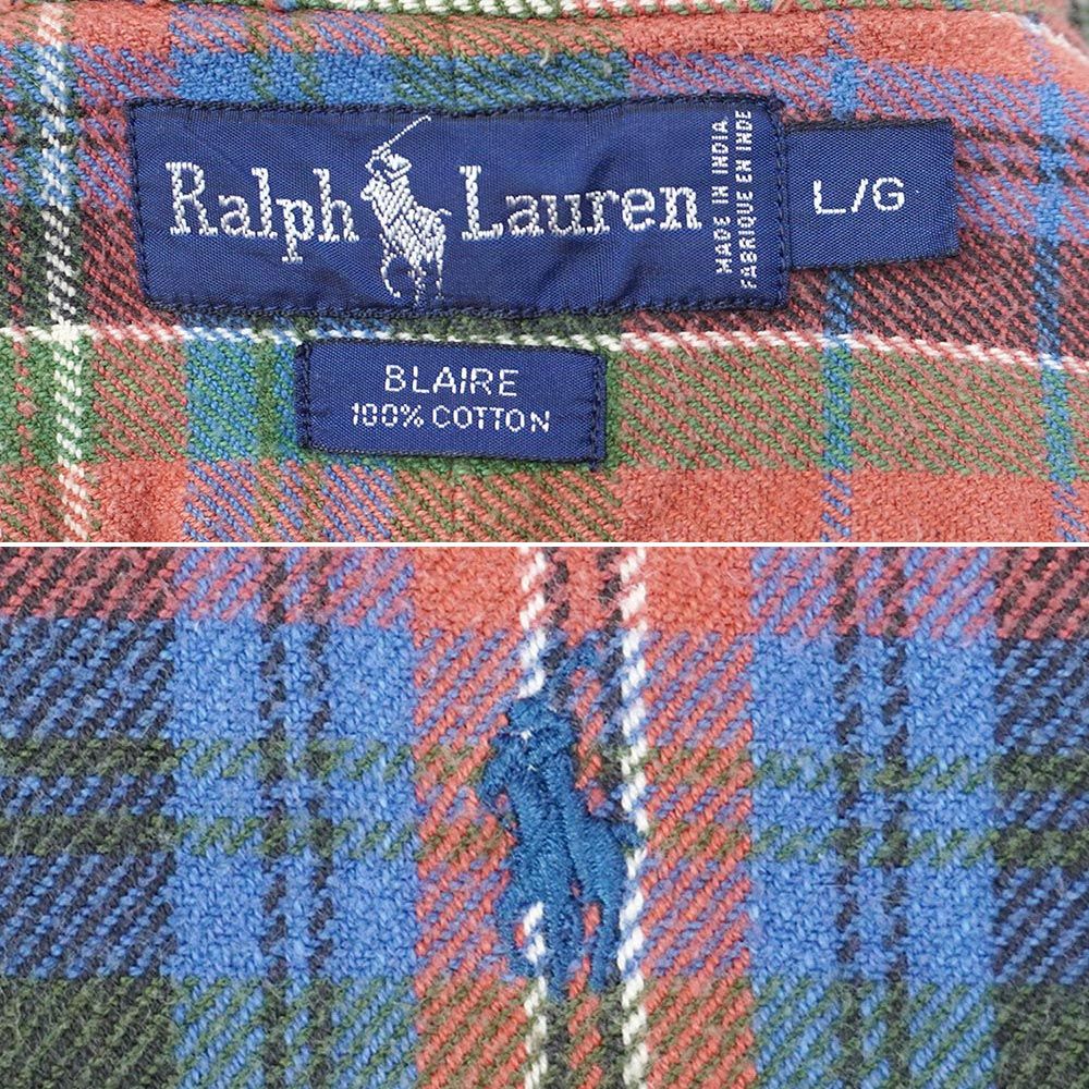 ポロラルフローレン POLO RALPH LAUREN 90s 90年代 ヘビーネル ボタンダウンシャツ BLAIRE BD USA ヴィンテージ アメリカ 古着 メンズ シャツ オレンジ系 チェック柄 L