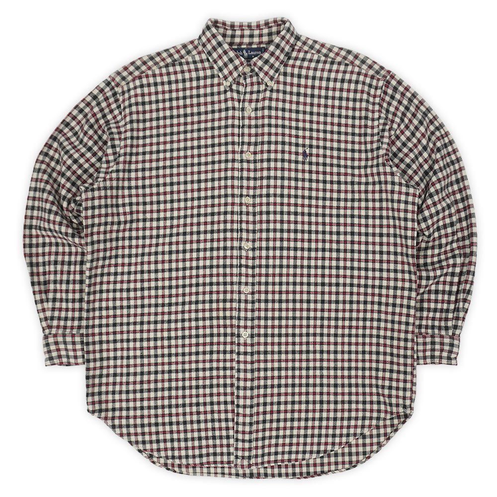 ポロラルフローレン POLO RALPH LAUREN 90s 90年代 ヘビーネル ボタンダウンシャツ BLAIRE BD USA チェック柄 ヴィンテージ 古着 メンズ シャツ 生成り 黒 赤 L