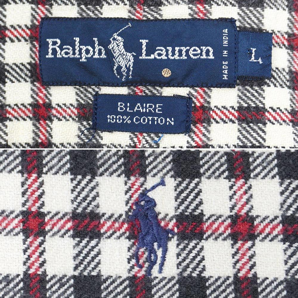 ポロラルフローレン POLO RALPH LAUREN 90s 90年代 ヘビーネル ボタンダウンシャツ BLAIRE BD USA チェック柄 ヴィンテージ 古着 メンズ シャツ 生成り 黒 赤 L