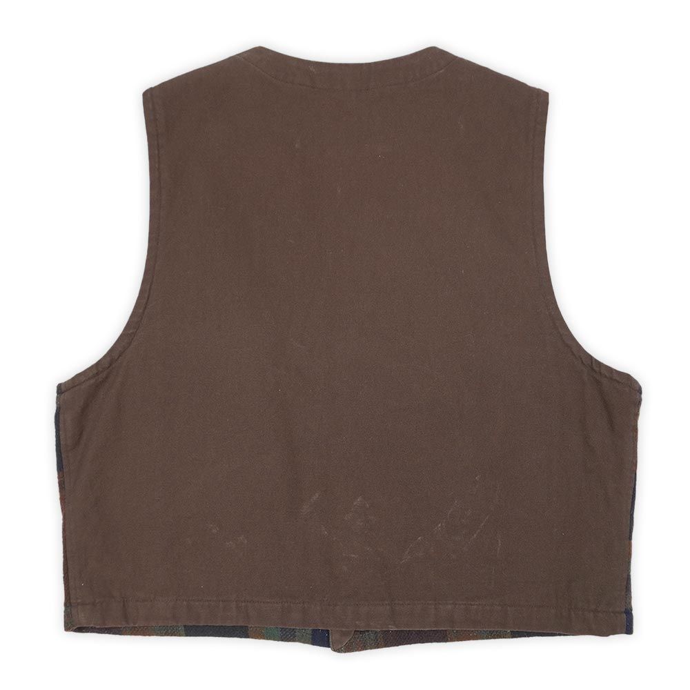 エディーバウアー Eddie Bauer 90s 90年代 ウールベスト 白タグ ビッグサイズ パッチワーク風 USA ヴィンテージ アメリカ 古着 メンズ ベスト ジレ ブラウン系 チェック柄 XL