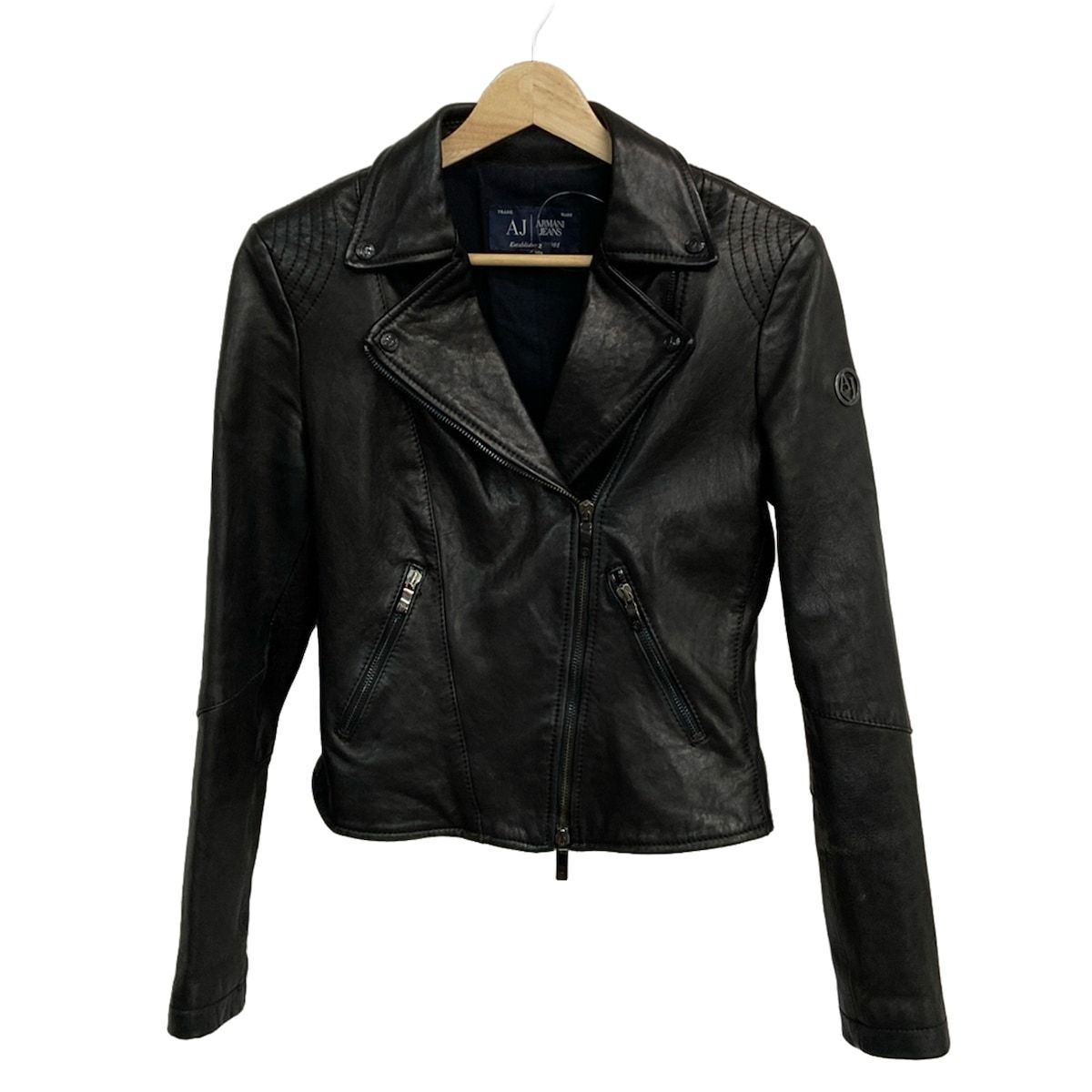 ARMANIJEANS アルマーニジーンズ ライダースジャケット サイズ38 S レディース - 黒 長袖 レザー ジップアップ 春 秋