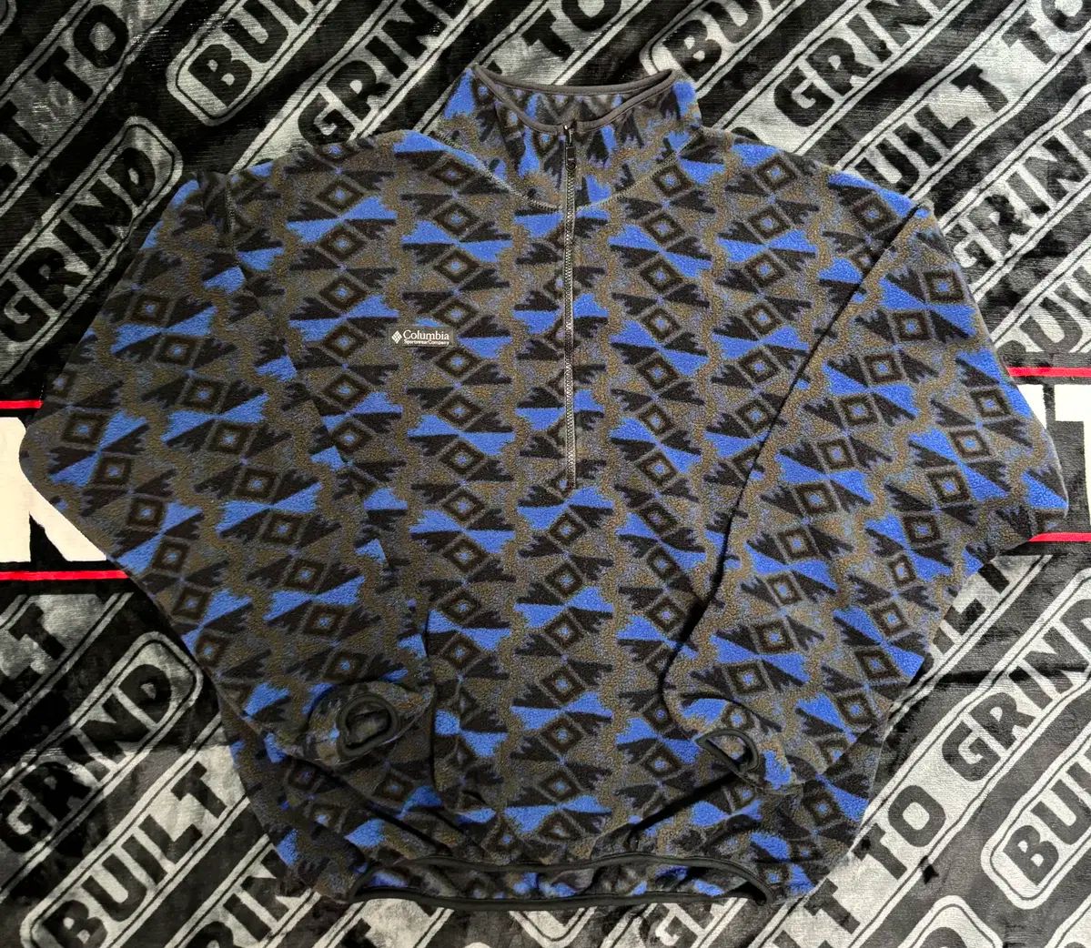 コロンビア アズテック プリント ツリーバル パータン クォーター ジップ フリース ブルー アンド ブラック