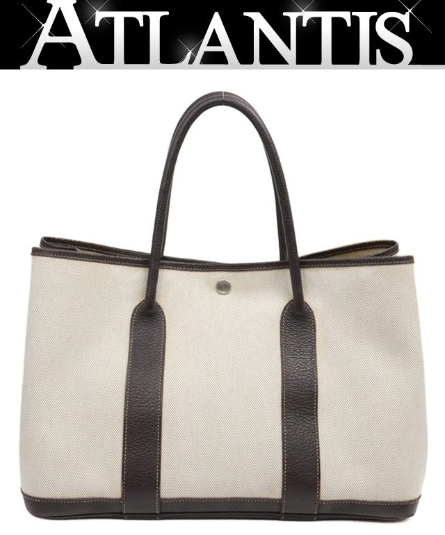 広尾店 エルメス HERMES ガーデンパーティPM ハンドバッグ トワルアッシュ マロン SV金具 I刻印 2005年 17535