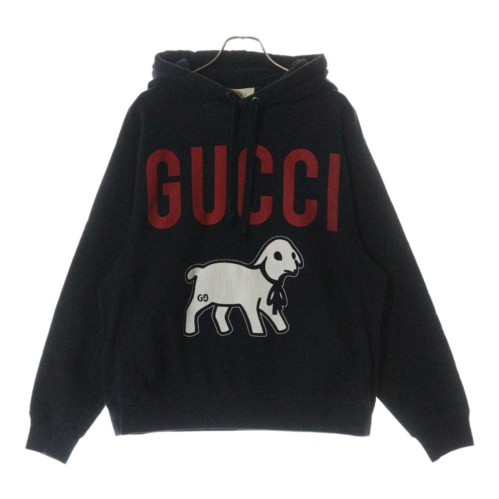 GUCCI グッチ 19AW ラムロゴオーバーサイズプルオーバーパーカー 569828 XJBTQ ブラック GUCCI (グッチ) 19AW ラムロゴオーバーサイズプルオーバーパーカー