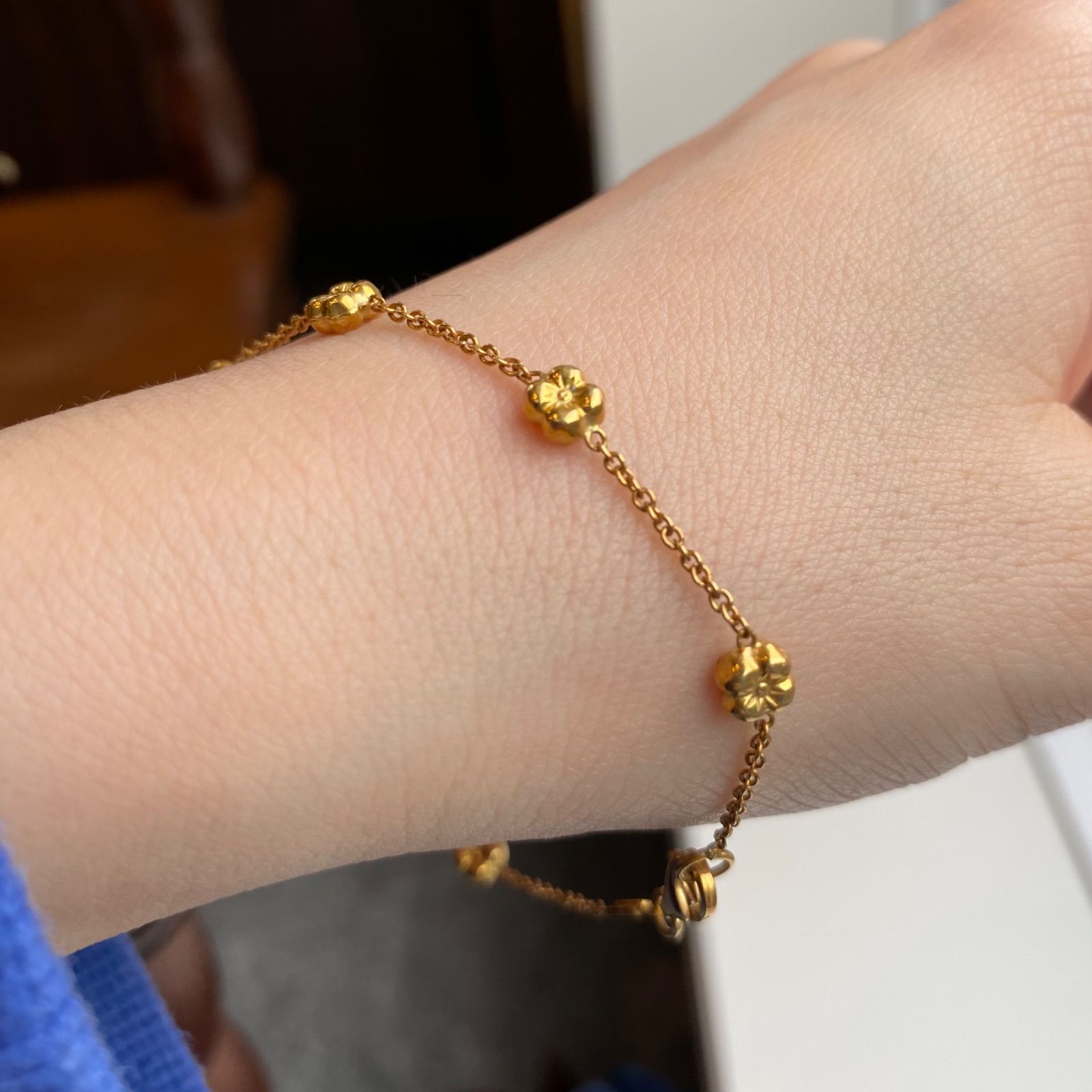 買取店 K18 750 フラワー 花 ブレスレット 19cm ゴールド C1309