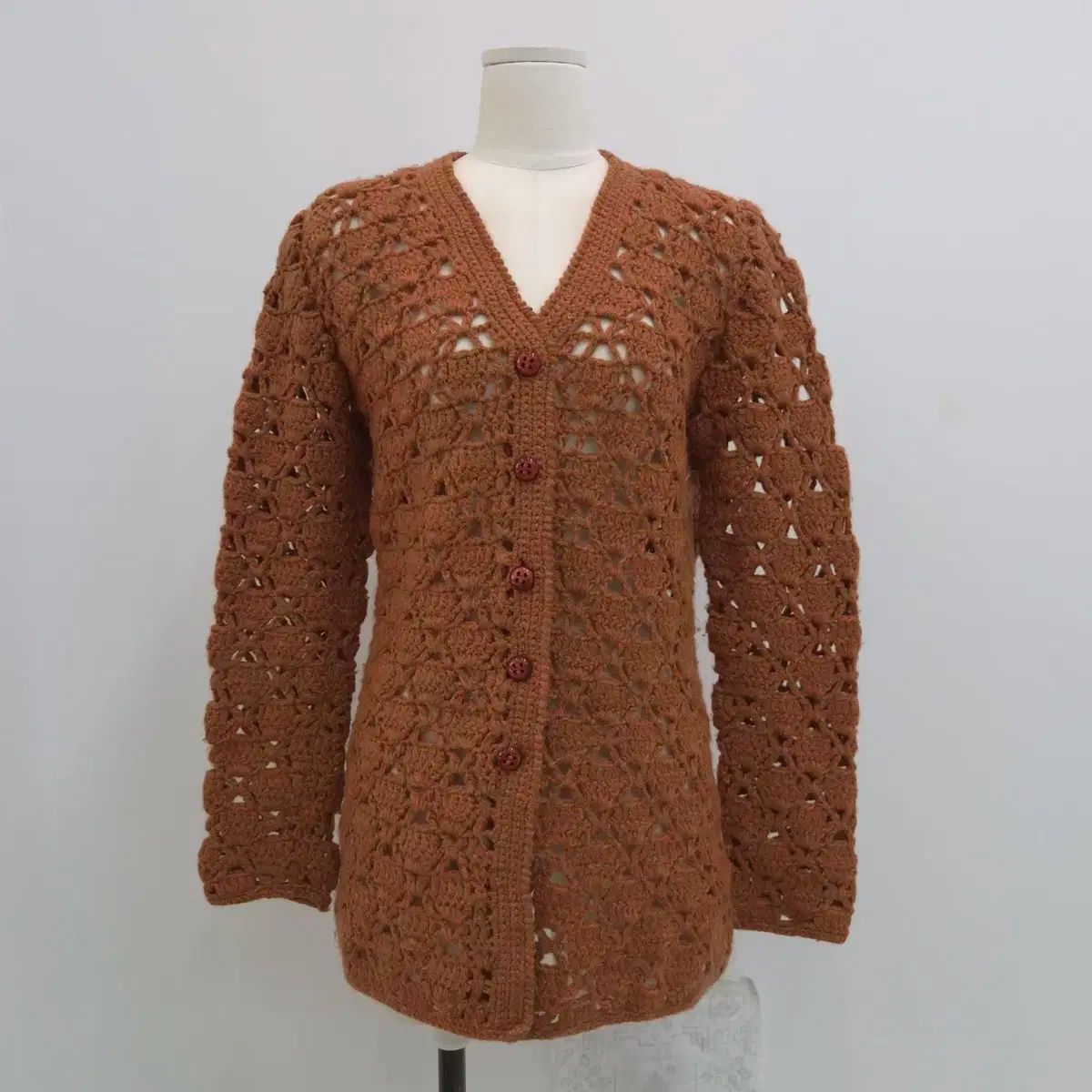 ハンドメイド クロシェ ニット ロング カーディガン 日本 ヴィンテージ