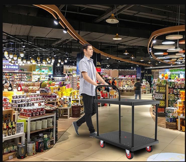 UYTON 台車 折りたたみ台車 2段 72x48x82CM ブラック 平台台 車 静音 折りたたみ 業務用 軽量 大型 屋内外で使用 倉庫 農業 輸送 ハンドリング ショッピング 防災用 持ち運び便利 手押し台 車 各シーンで大活躍