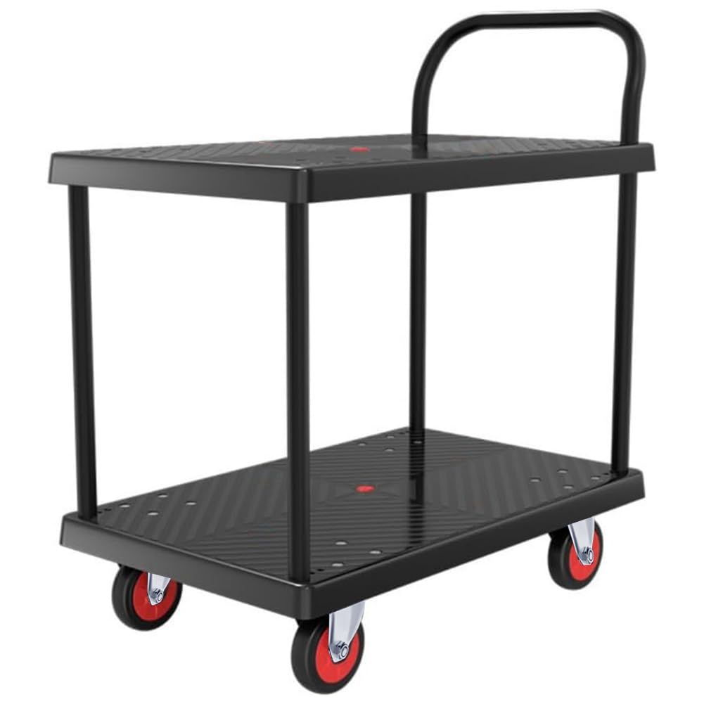 UYTON 台車 折りたたみ台車 2段 72x48x82CM ブラック 平台台 車 静音 折りたたみ 業務用 軽量 大型 屋内外で使用 倉庫 農業 輸送 ハンドリング ショッピング 防災用 持ち運び便利 手押し台 車 各シーンで大活躍