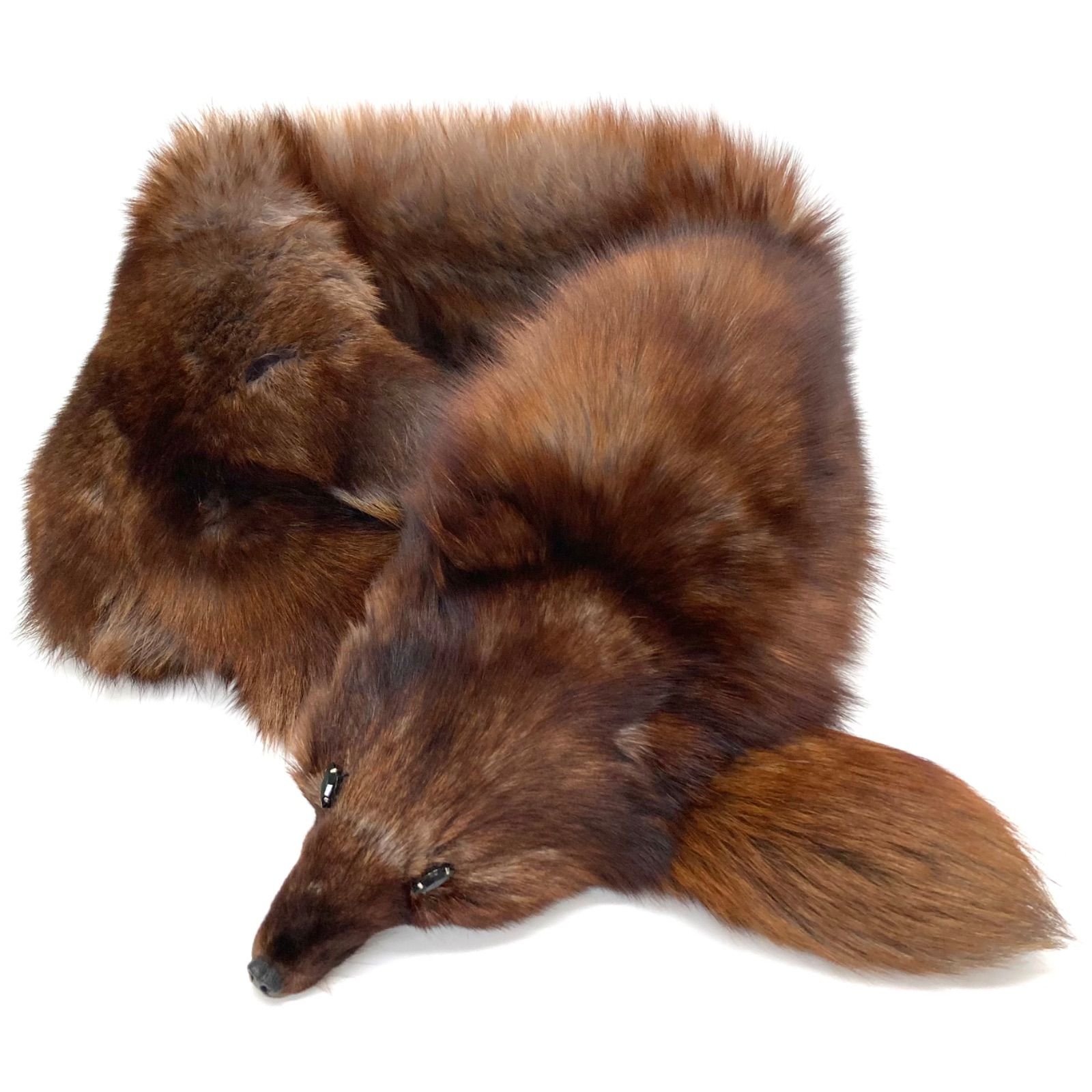 ドゥミルサンク フォックスファー ショール オレンジブラウン 顔付き しっぽ