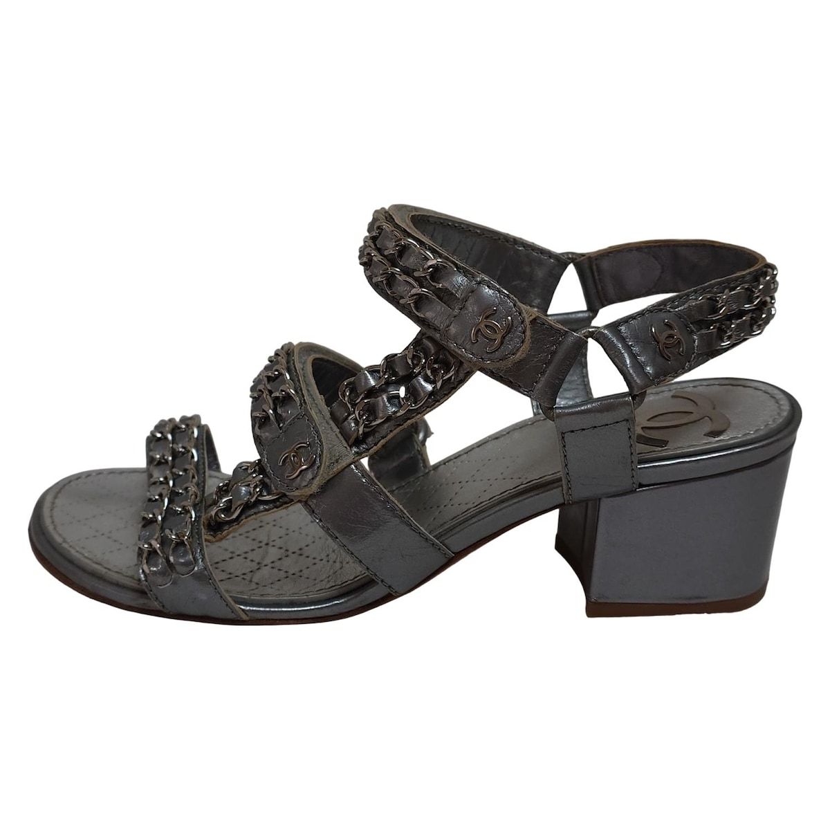 CHANEL シャネル サンダル 36 1 2 C レディース - G33799 シルバー チェーン レザー