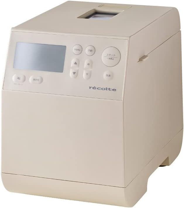 recolte レコルト コンパクトベーカリー ホームベーカリー 小型 スリム 1斤 食パン 米粉パン 全粒粉パン うどん パスタ ピザ生地 餅つき機 予約タイマー 選べる12メニュー レシピ本付 クリームホワイト RBK-1 W