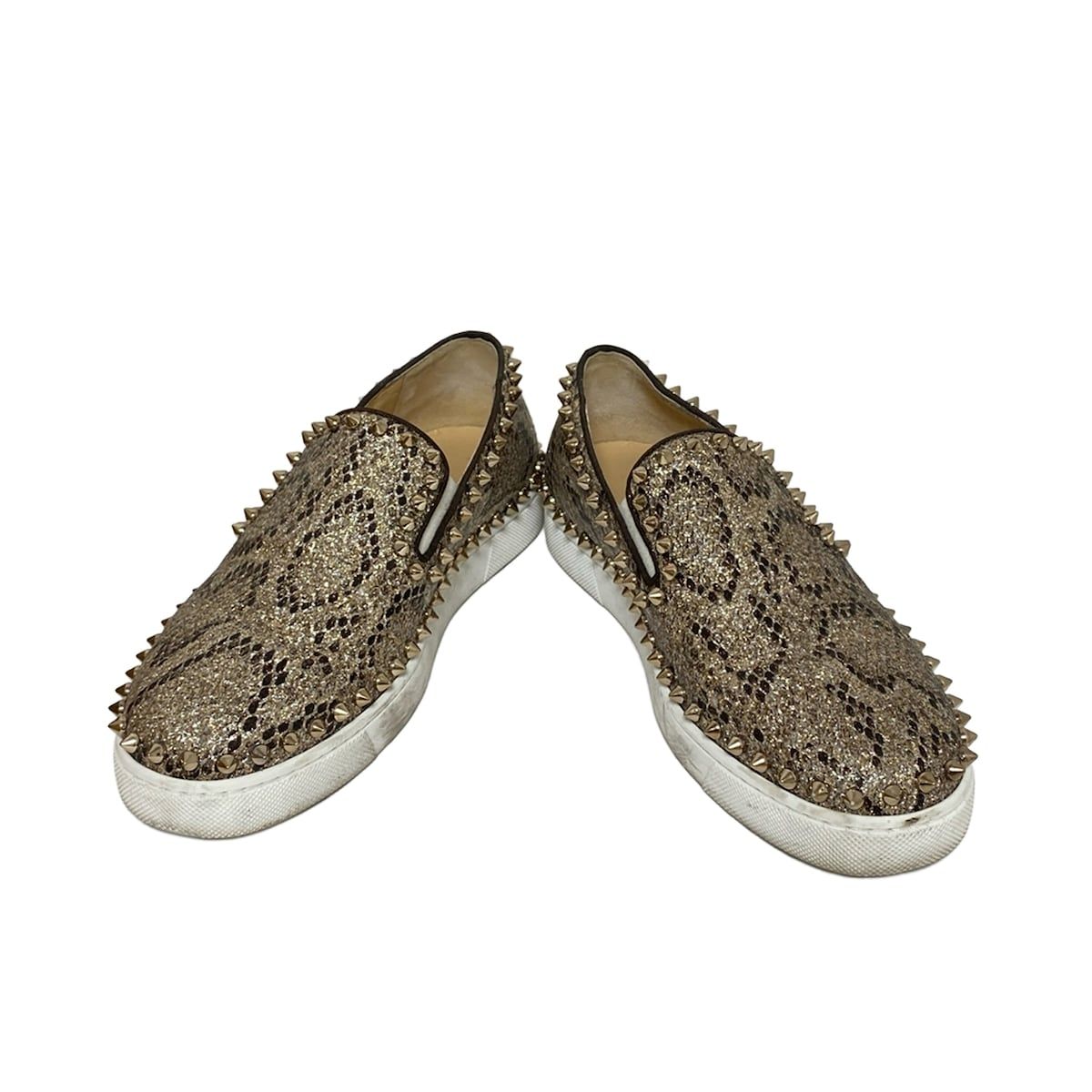 クリスチャンルブタン スリッポン 36 レディース - グレーベージュ×ゴールド×シルバー スタッズ