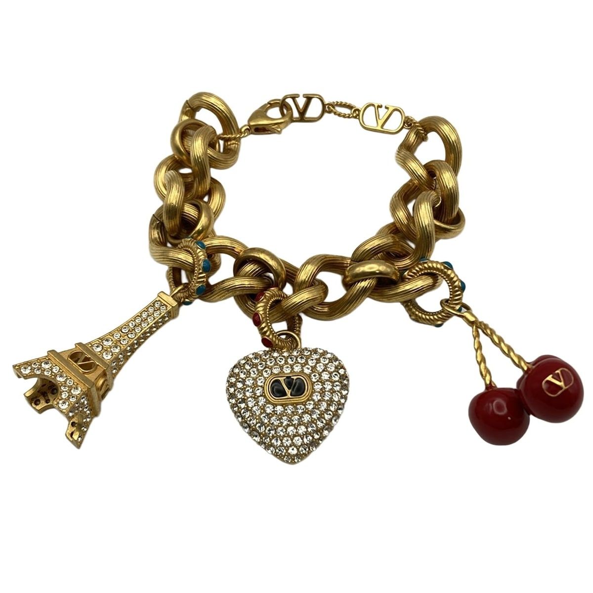 VALENTINOGARAVANI バレンチノガラバーニ ブレスレット - ゴールド サイズ M ハート チェリー 塔