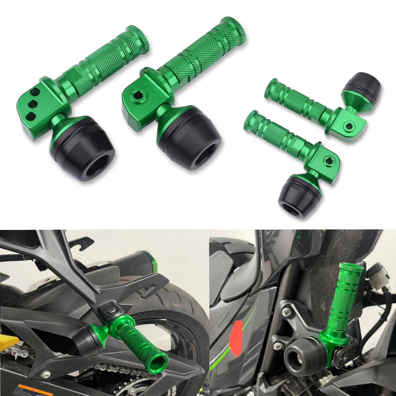 商品 LEDISHUNタンデムステップ スライダー カワサキ ZX-25R SE ZX-4R SE ZX-4RR ニンジャ250 ニンジャ400 Z250 Z400 に適用 アルミ 左右セット グリーン