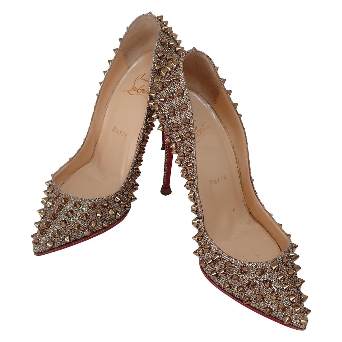 クリスチャンルブタン パンプス 36 レディース - ゴールド×シルバー スタッズ アウトソール張替済
