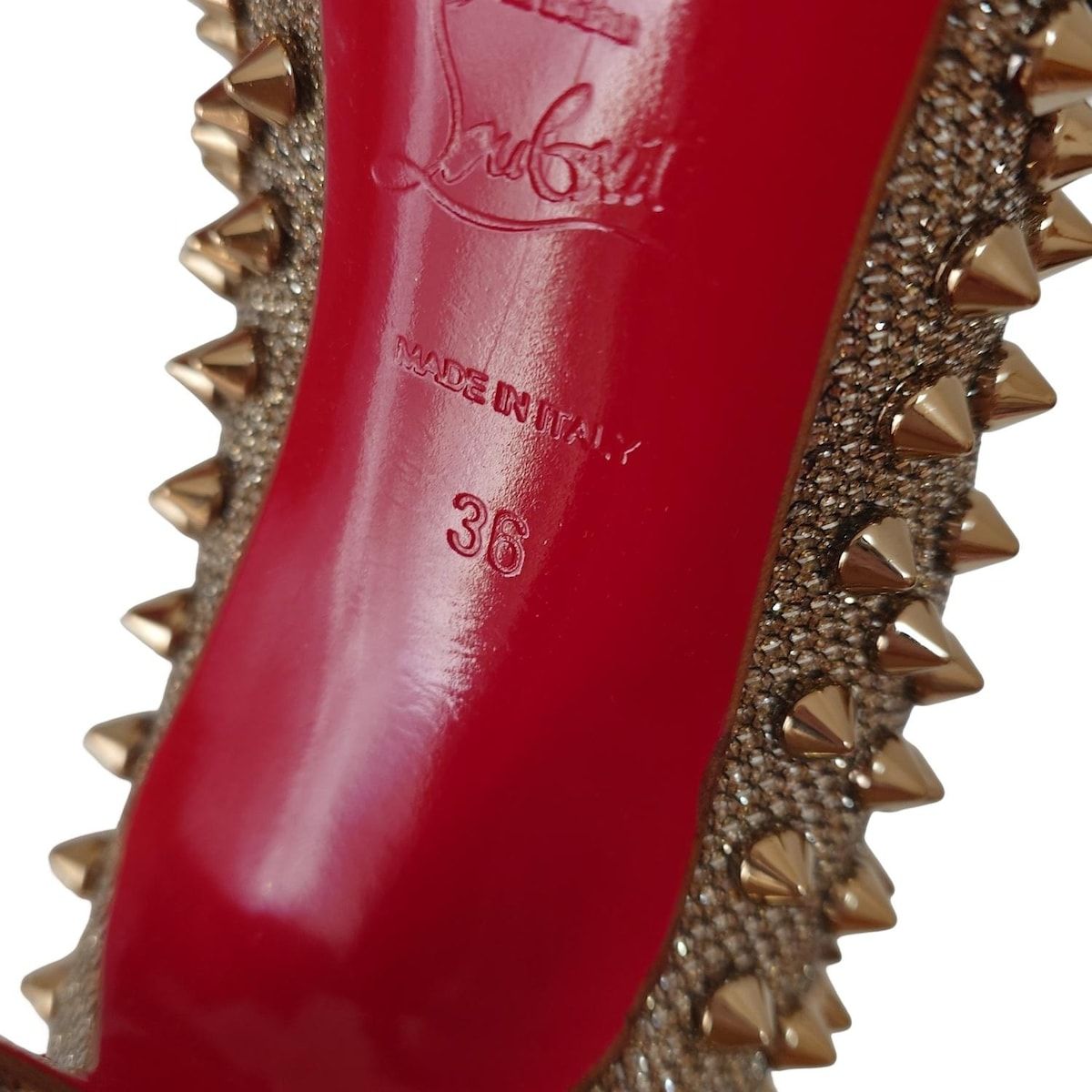  クリスチャンルブタン パンプス 36 レディース - ゴールド×シルバー スタッズ アウトソール張替済 ハイヒール パンプス パンプス