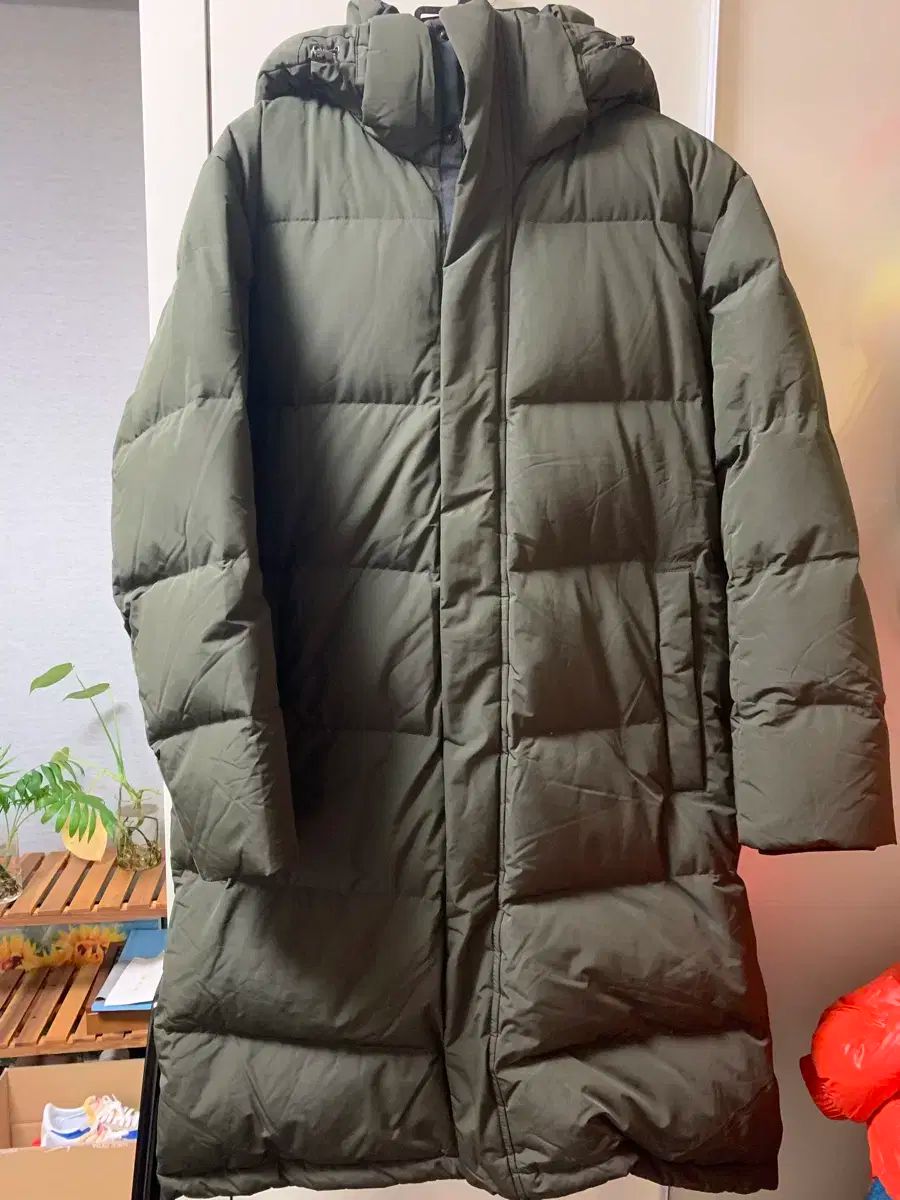 アンドジ ロングダウンジャケット カーキ L 100