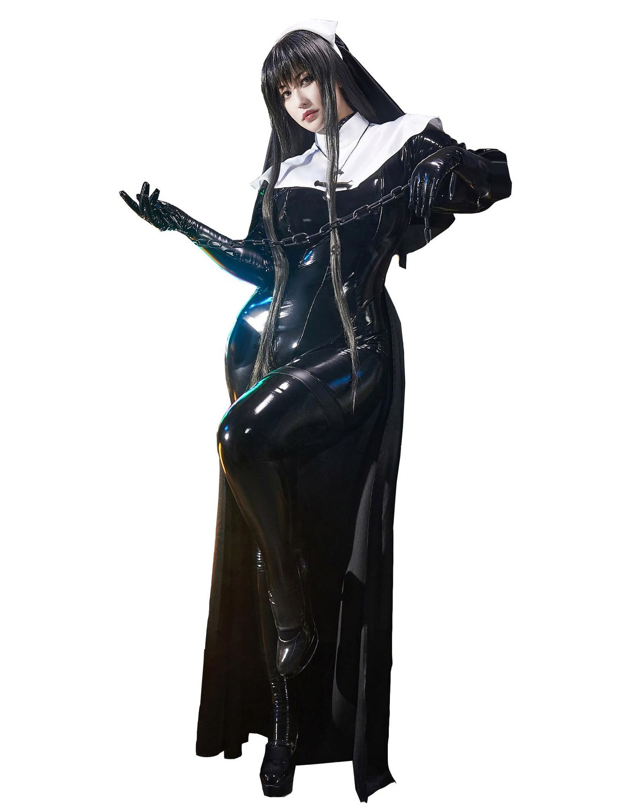 Miccostumes レディース 大人 セクシー かわいい Chowbie 修道女風 Nun シスター 小悪魔 悪魔 魔女 ボディスーツ コスプレ コスチューム 衣装 仮装 変身 変装