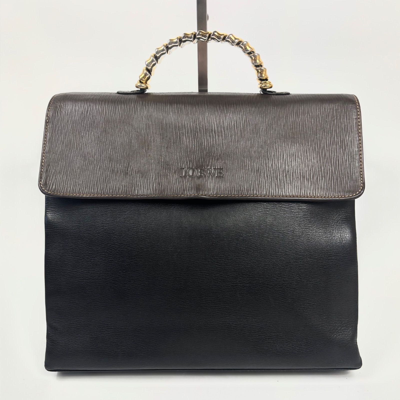 LOEWE ロエベ ベラスケス ツイスト ハンドバッグ トップハンドル バイ レザー ブラック 黒 ブラウン 茶 ゴールド金具