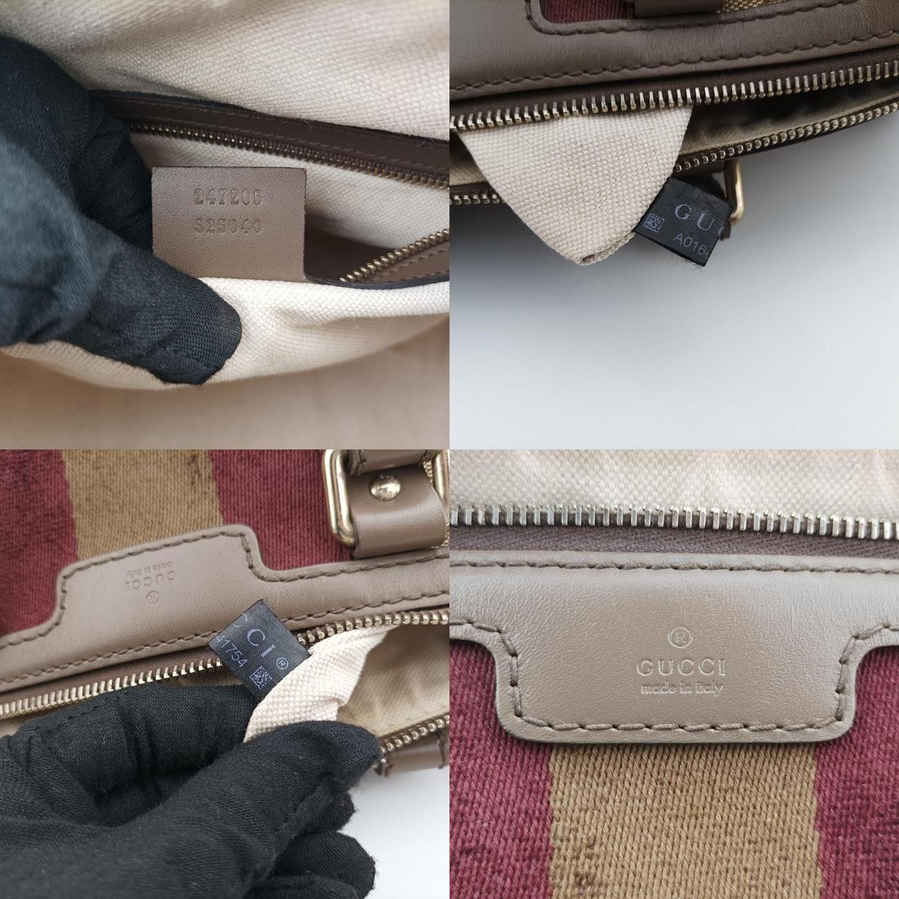 グッチGucciシェリーラインベージュ×レッド×ブラウンキャンバス×レザー