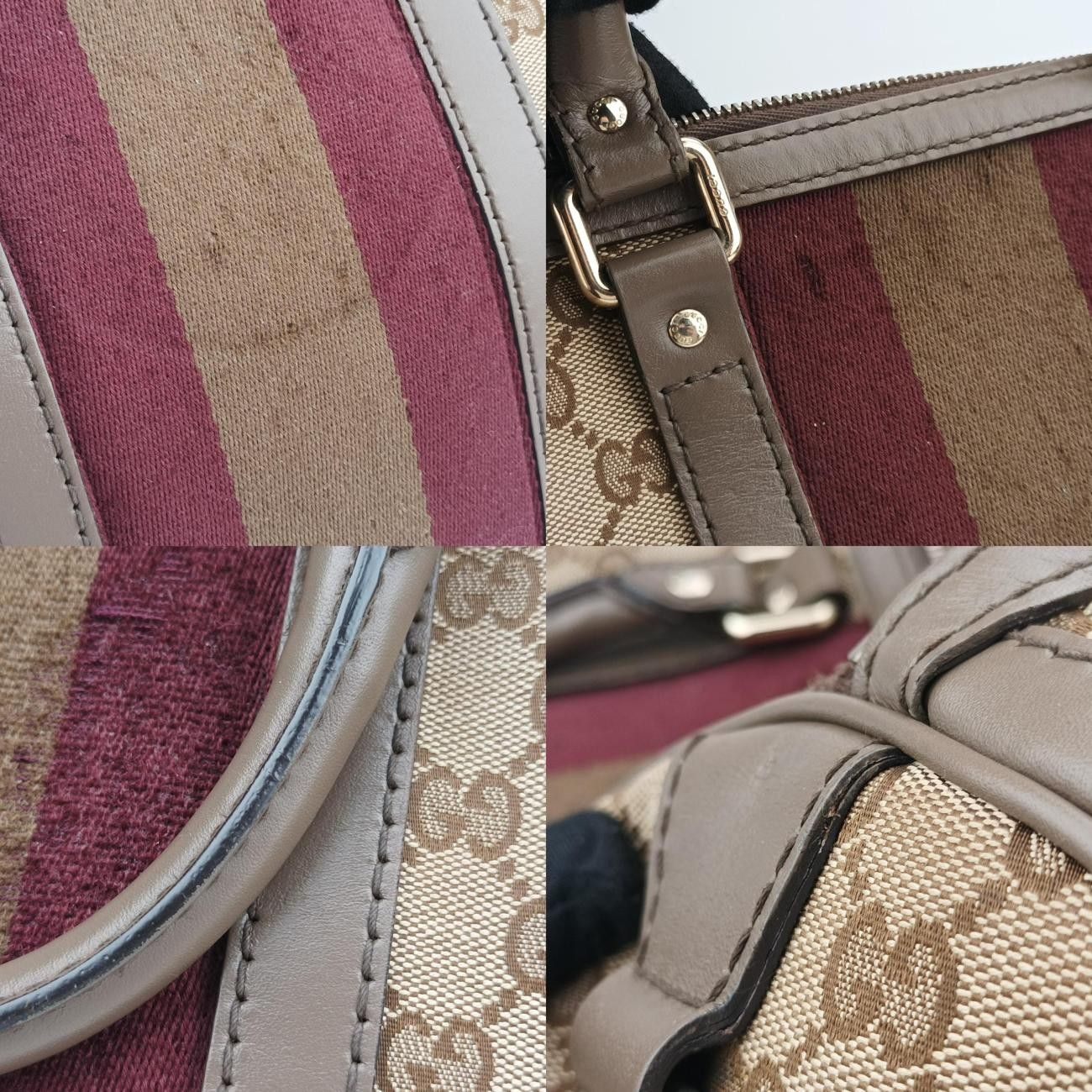 グッチGucciシェリーラインベージュ×レッド×ブラウンキャンバス×レザー