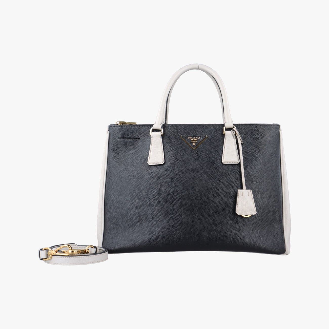 プラダPradaガレリア ブラック×ホワイト サフィアーノレザー B2274A 103