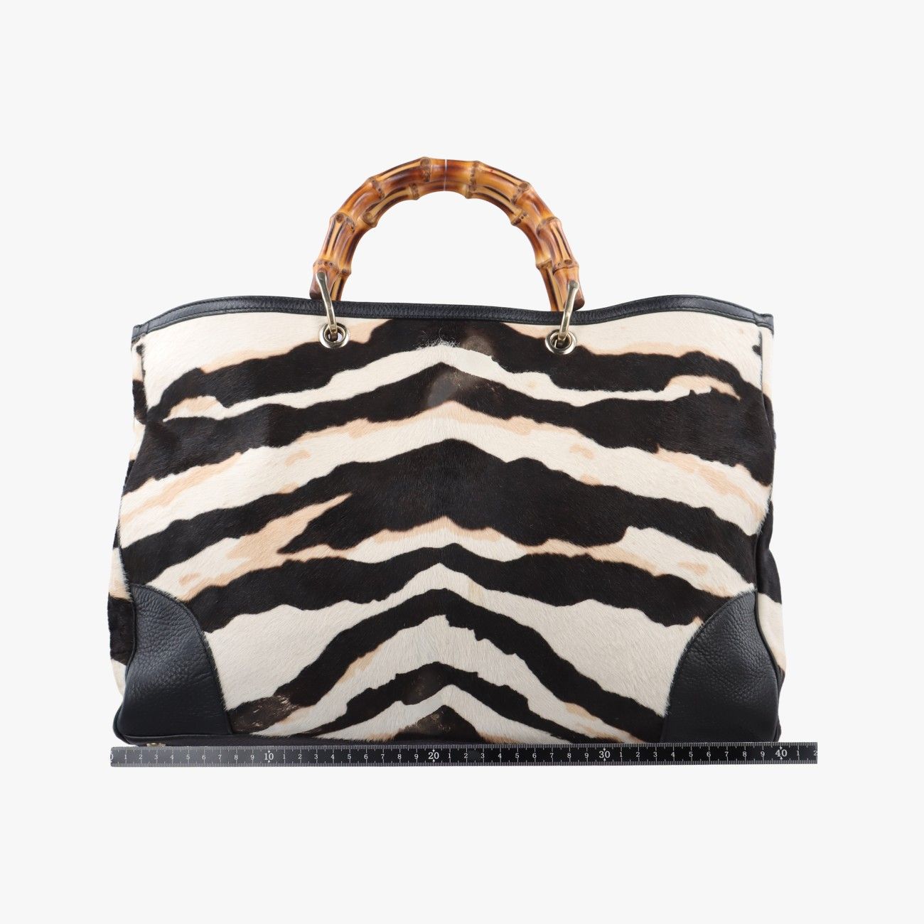 グッチGucciバンブーショッパー ベージュ x ブラック x ホワイト ハラコ 323658 H016653138