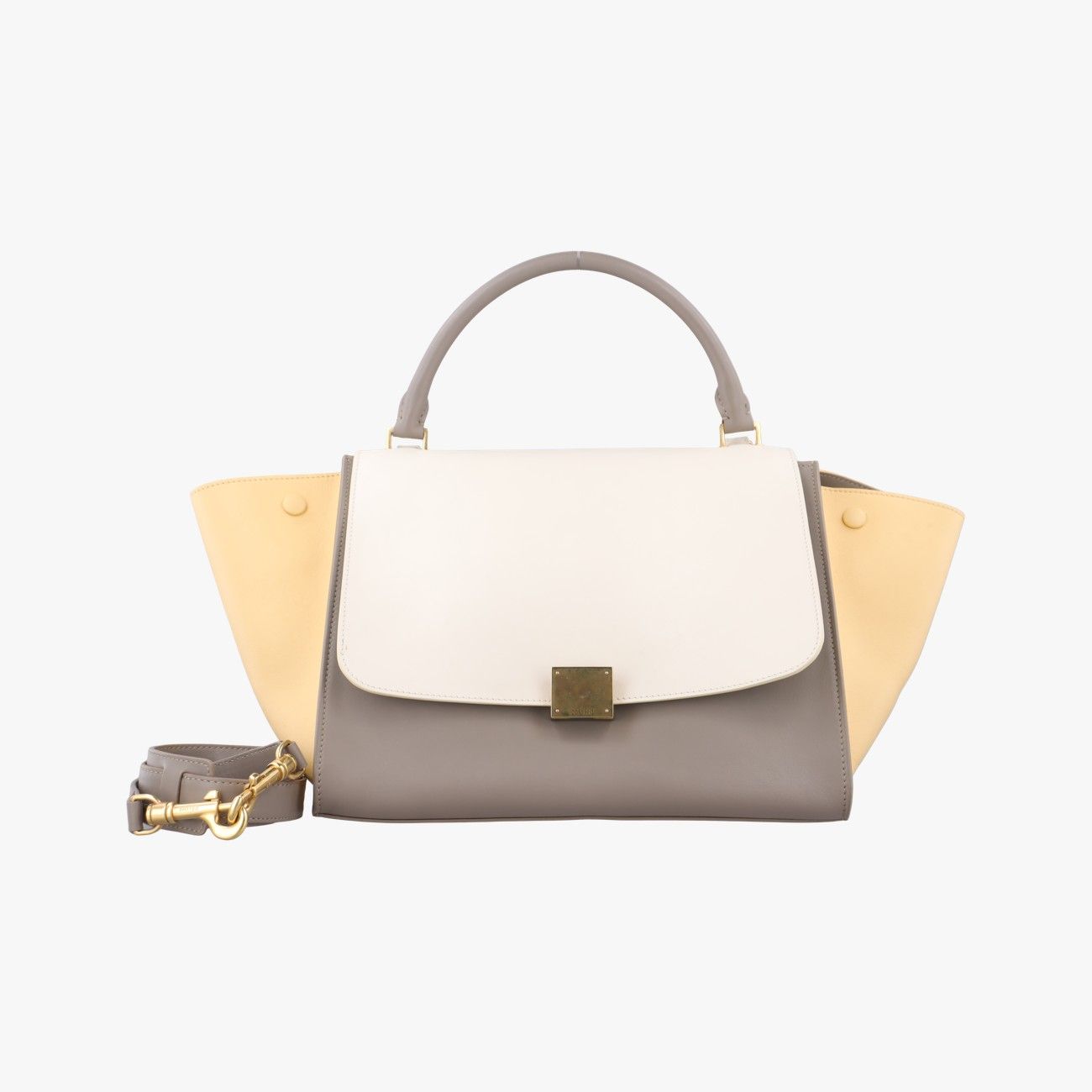 セリーヌCelineトラペーズ イエロー×アイボリー×グレー レザー S-CE-1103