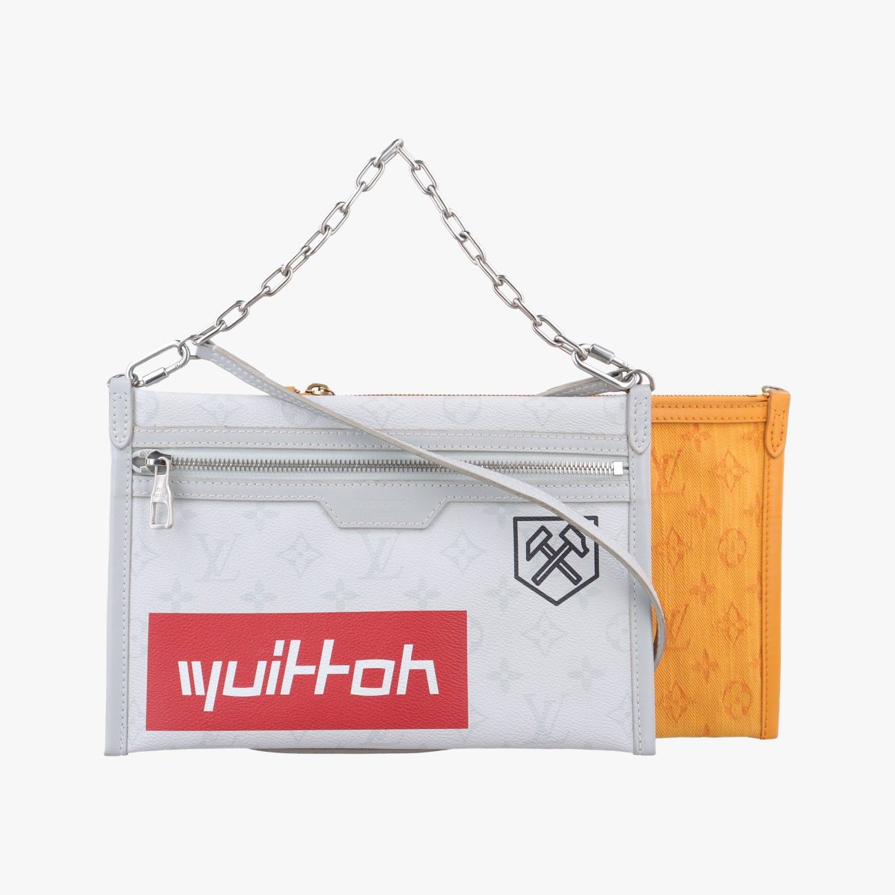 ルイヴィトンLouis Vuittonフラットメッセンジャー グレー×オレンジ モノグラムキャンバス×モノグラムデニム M44640 CA2139 CA2129