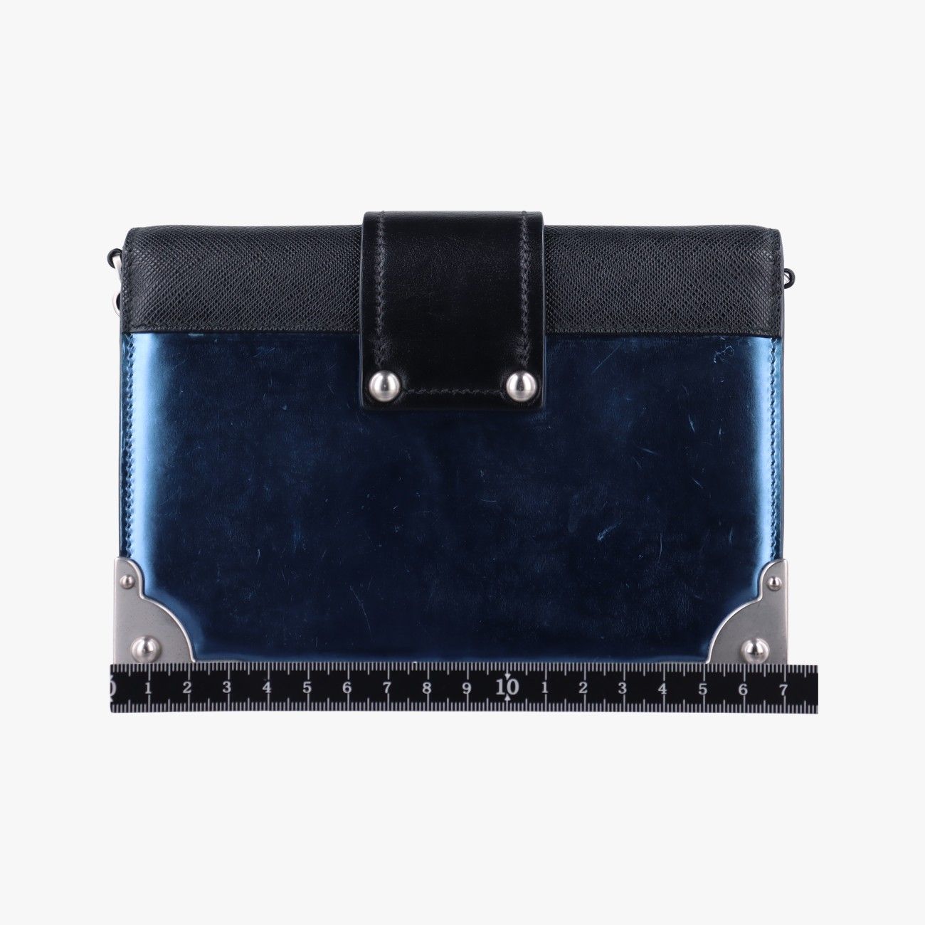 プラダPradaカイエ ブラック×ブルー レザー×パテント 1BH018 25