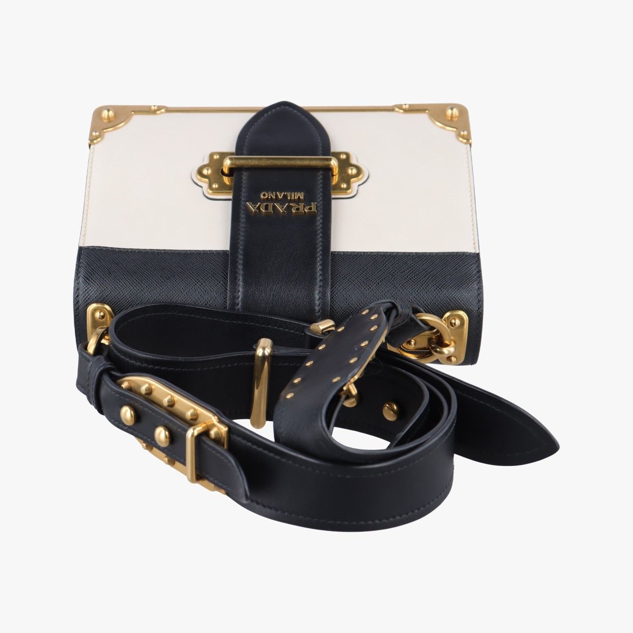 プラダPradaカイエ ブラック×ホワイト レザー 1BD045 25 DECORATOM_COM_BR