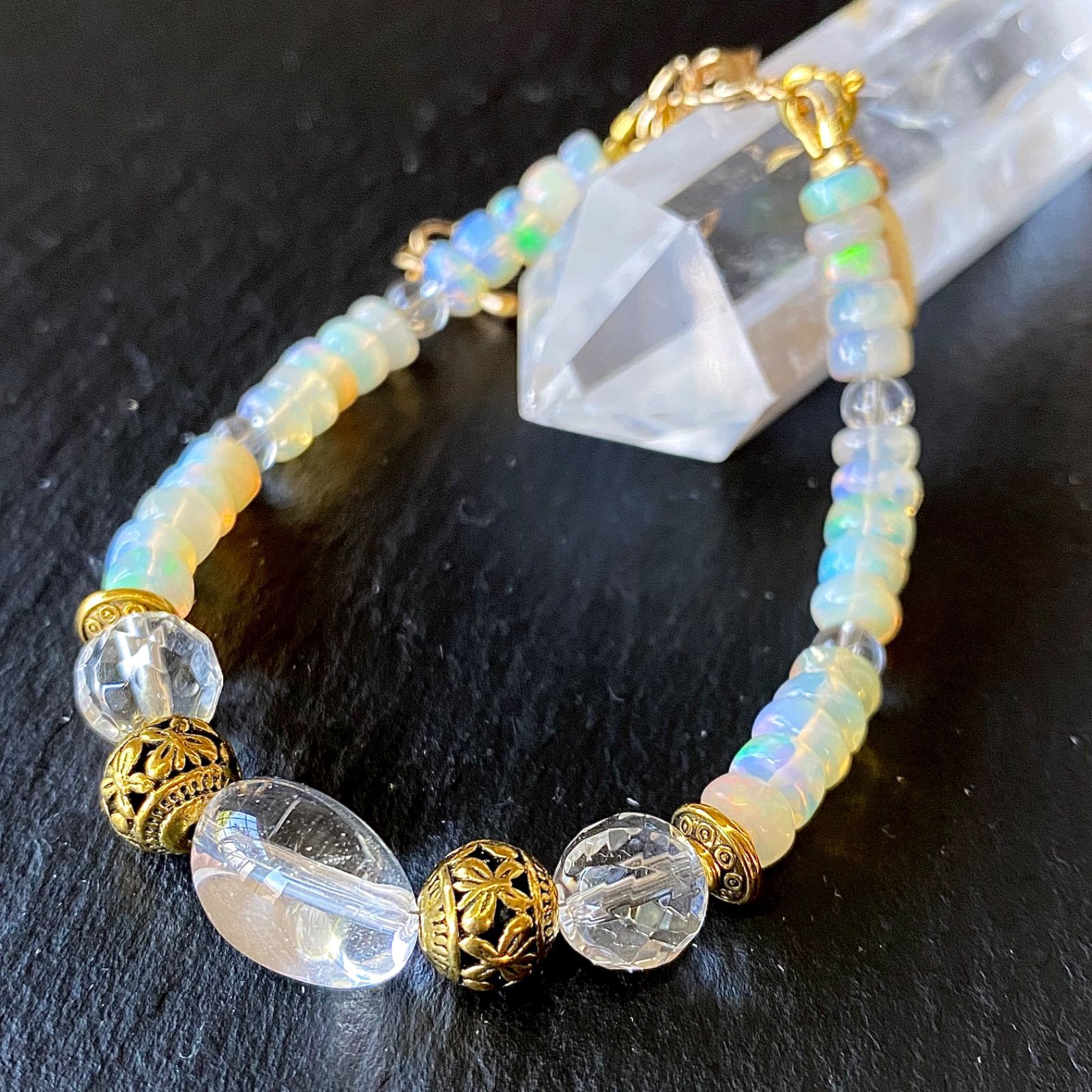 上 エチオピアン プレシャスオパール 光波動 ブレスレット チェーンタイプ