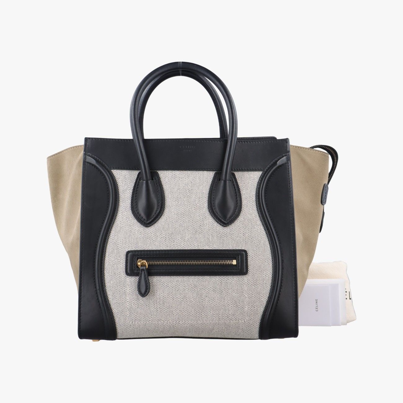セリーヌCelineラゲージマイクロショッパーホワイト×ブラック×ベージュ