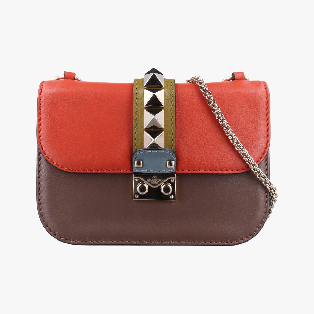 ヴァレンティノValentinoロックスタッズグラムロック オレンジ×ブラウン×イエロー×ブルー レザー BL-H312VMV3