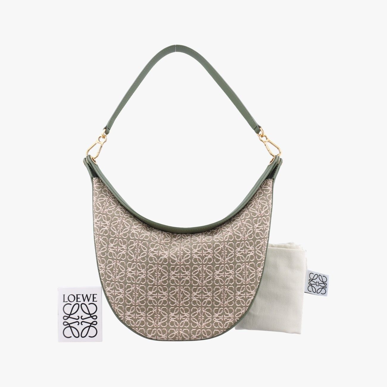 ロエベLoeweルナ アボカドグリーン×ベージュ レザー×キャンバス 272203