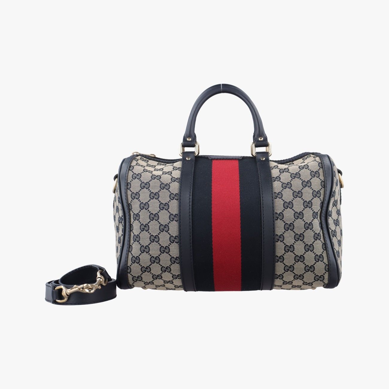 グッチGucciシェリーライン ネイビー×レッド×ベージュ レザー×キャンバス 247205