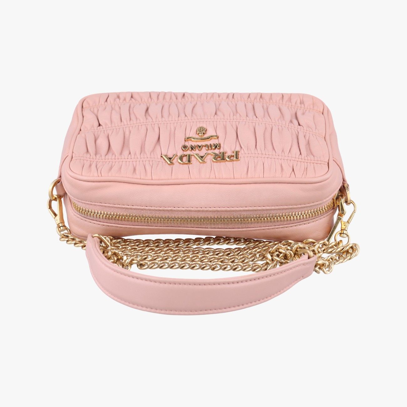 プラダPradaギャザーピンクナッパレザー1BH112197 B