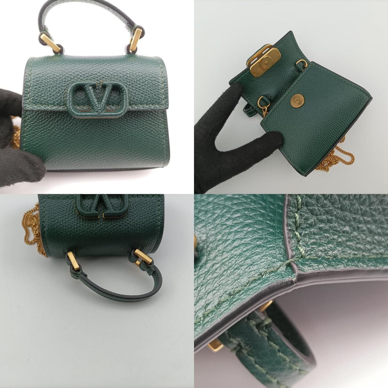 ヴァレンティノValentinoVスリング グリーン レザー DECORATOM_COM_BR