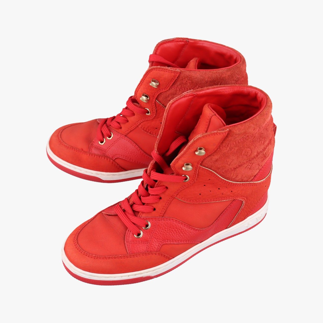  ルイヴィトンLouis Vuittonクリフトップスニーカー レッド レザー スエード GO 0174 35 モカシン デッキシューズ ブーツ 革靴