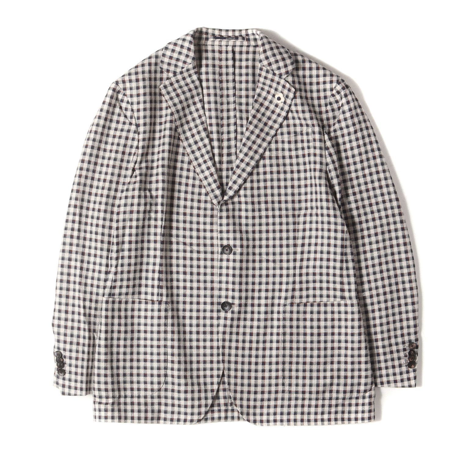 【美品】LARDINI ラルディーニ ジャケット サイズ:52 REG / ガンクラブチェック シルク混ウール 段返り3B テーラード ジャケット / ブートニエール付き / ベージュ マルチカラー / イタリア製 / アウター ブレザー 上着【メンズ】【中古】 美品】LARDINI ラルディーニ ジャケット サイズ:52 REG / ガンクラブ