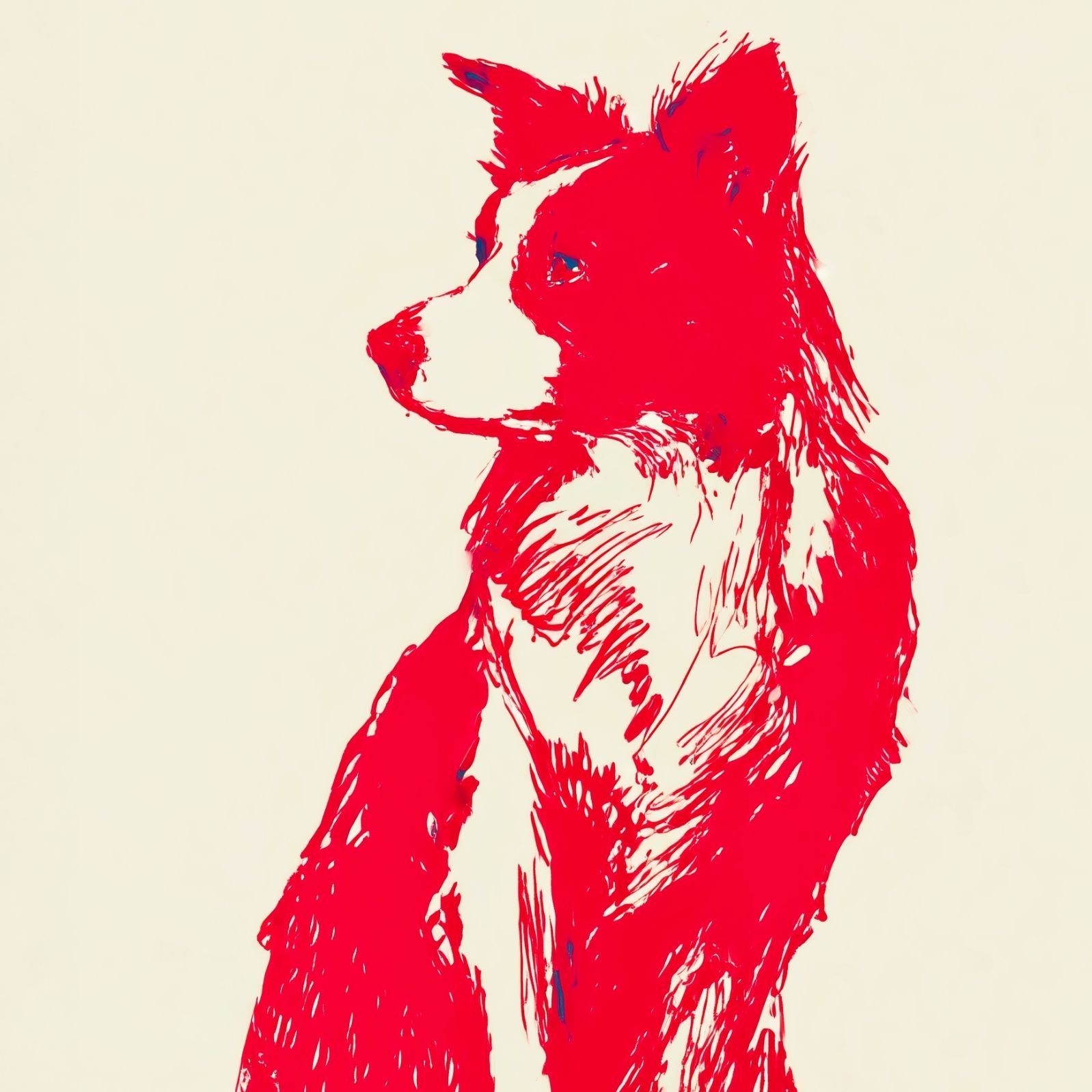 名入れOK Red Line - ボーダーコリー犬 No.3 アートポスター ペットロス 北欧モダン ミニマルインテリア カフェスタイル