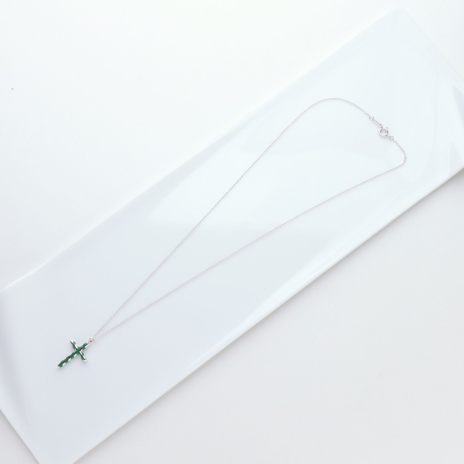 ティファニー クロス 925 グリーン エナメル ストライプ ネックレス - c.1990s