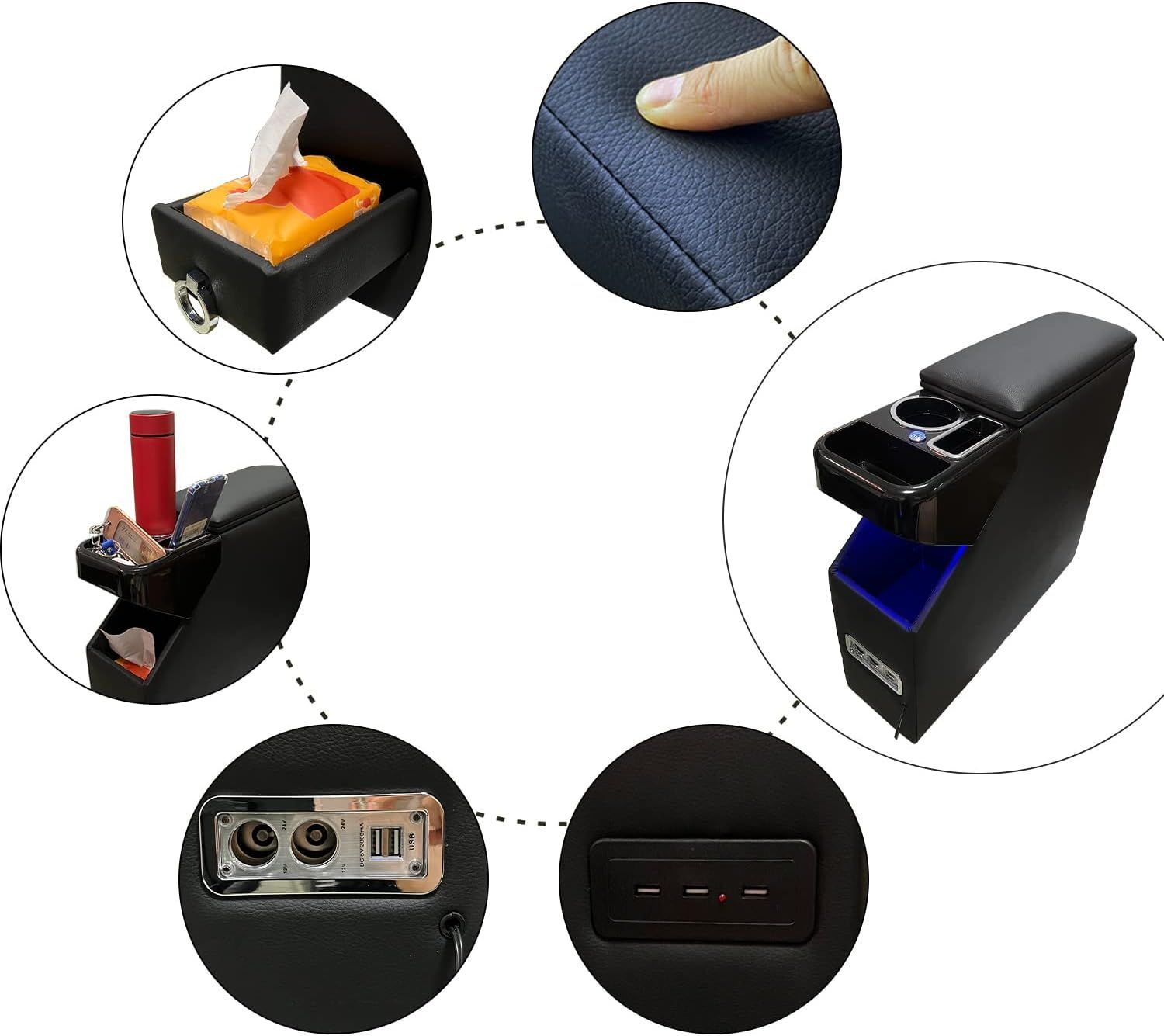 SGALUPA コンソールボックス ルーミー適用 トール タンク ジャスティ―適用 アームレストコンソール ROOMY適用 THOR TANK JUSTY適用 900系 前後期 LED付き USBポート 取付簡単 収納ボックス