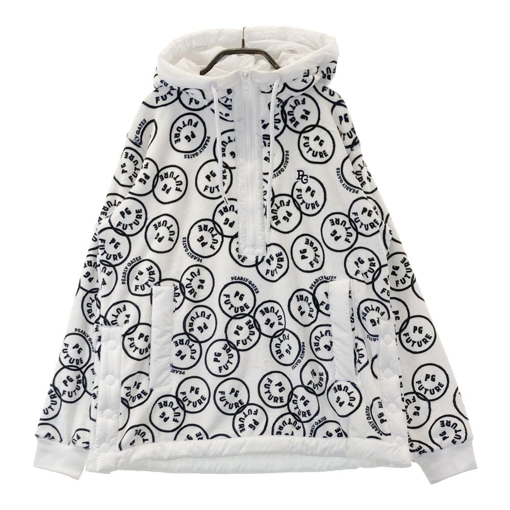 サイズ 1 PEARLY GATES パーリーゲイツ ハーフジップ フリースパーカー ニコちゃん ロゴ総柄 ホワイト系 240101409300 ゴルフウェア レディース ストスト
