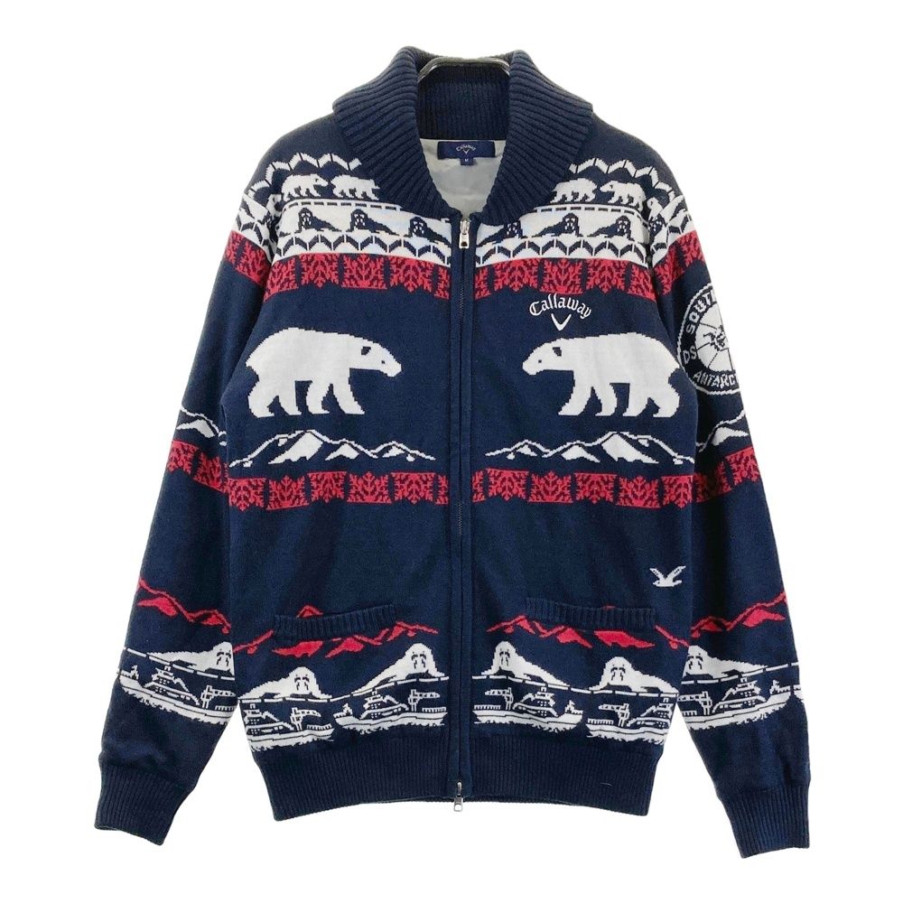 サイズ M CALLAWAY キャロウェイ 裏地付 ニット ジップジャケット ネイビー系 240101452876 ゴルフウェア メンズ ストスト