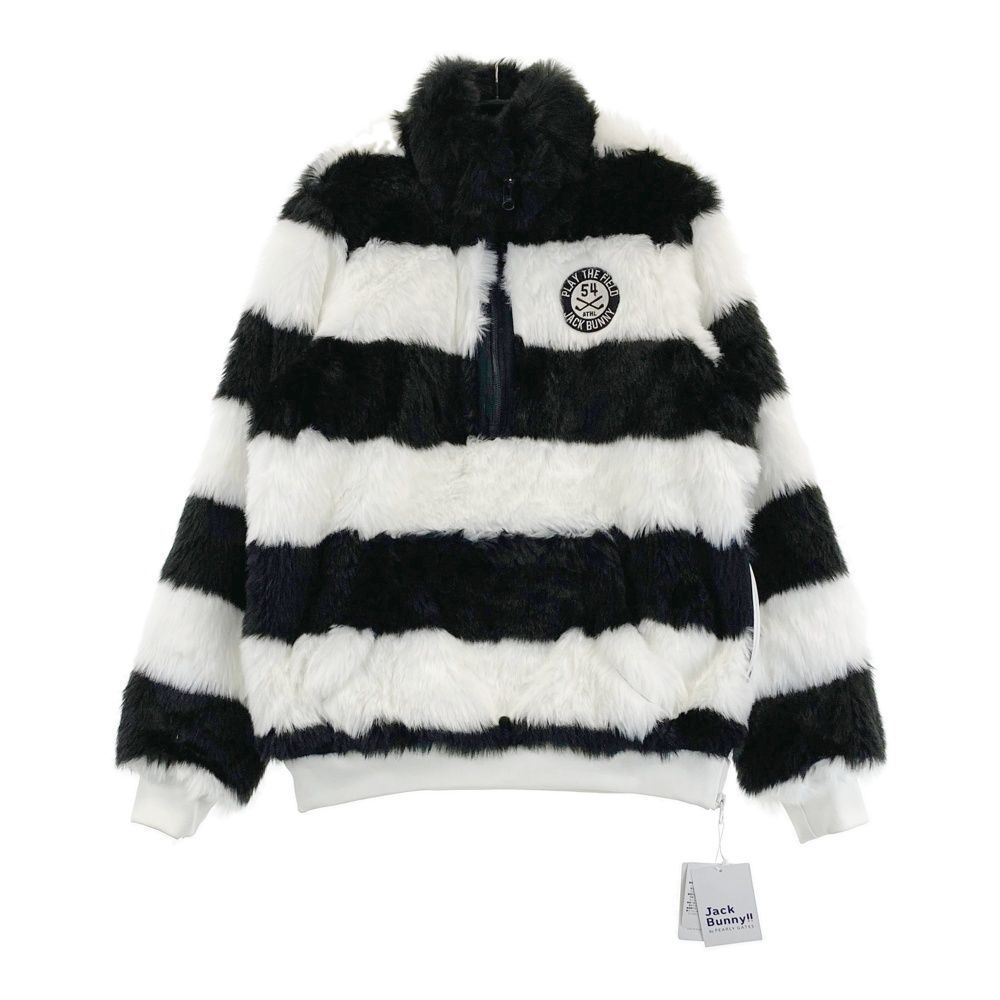 サイズ 1 JACK BUNNY ジャックバニー フェイクファー ハーフジップブルゾン ボーダー柄 ブラック系 240101470390 ゴルフウェア レディース ストスト