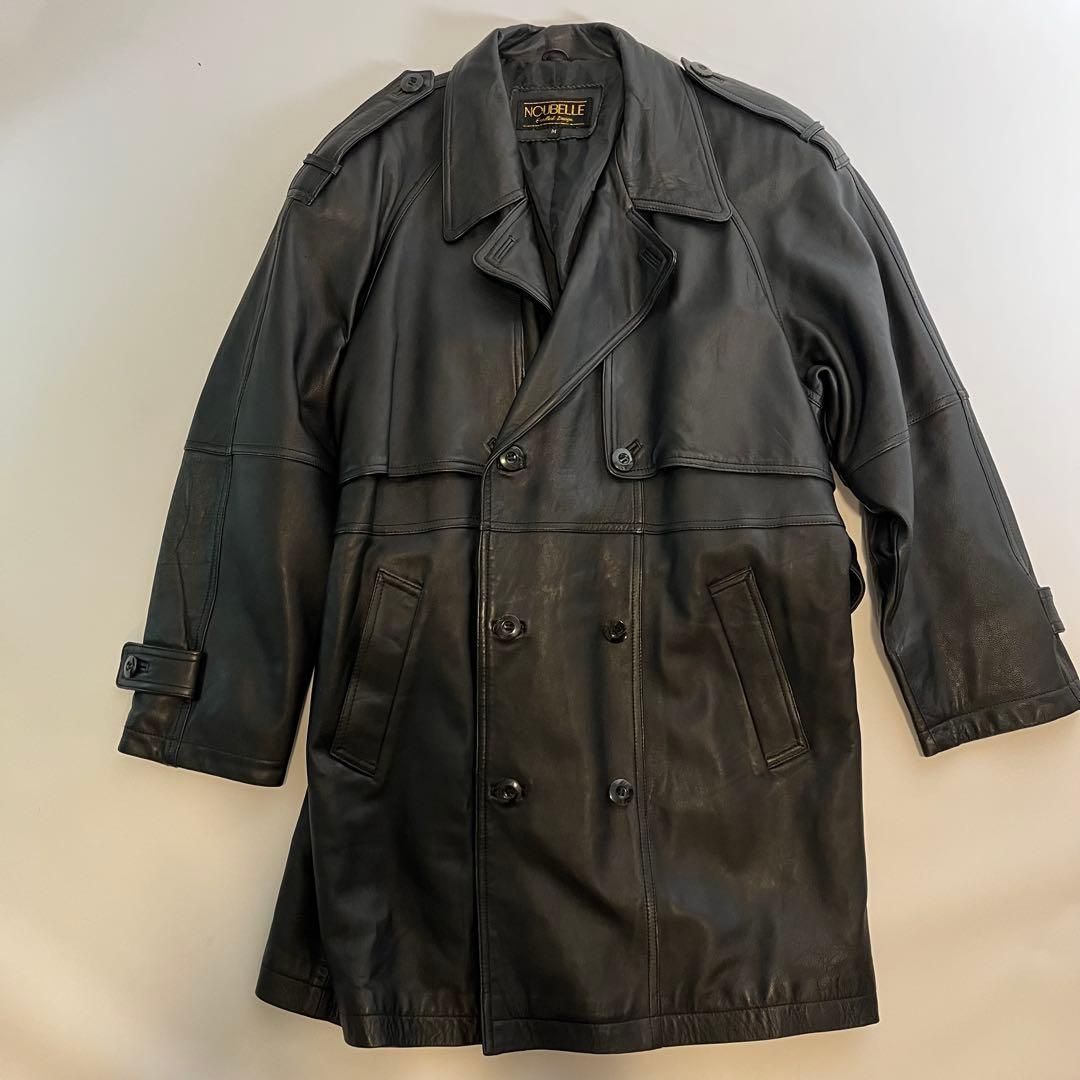 ロングコート 本革 ダブル トレンチコート 革ジャン メンズ レザー